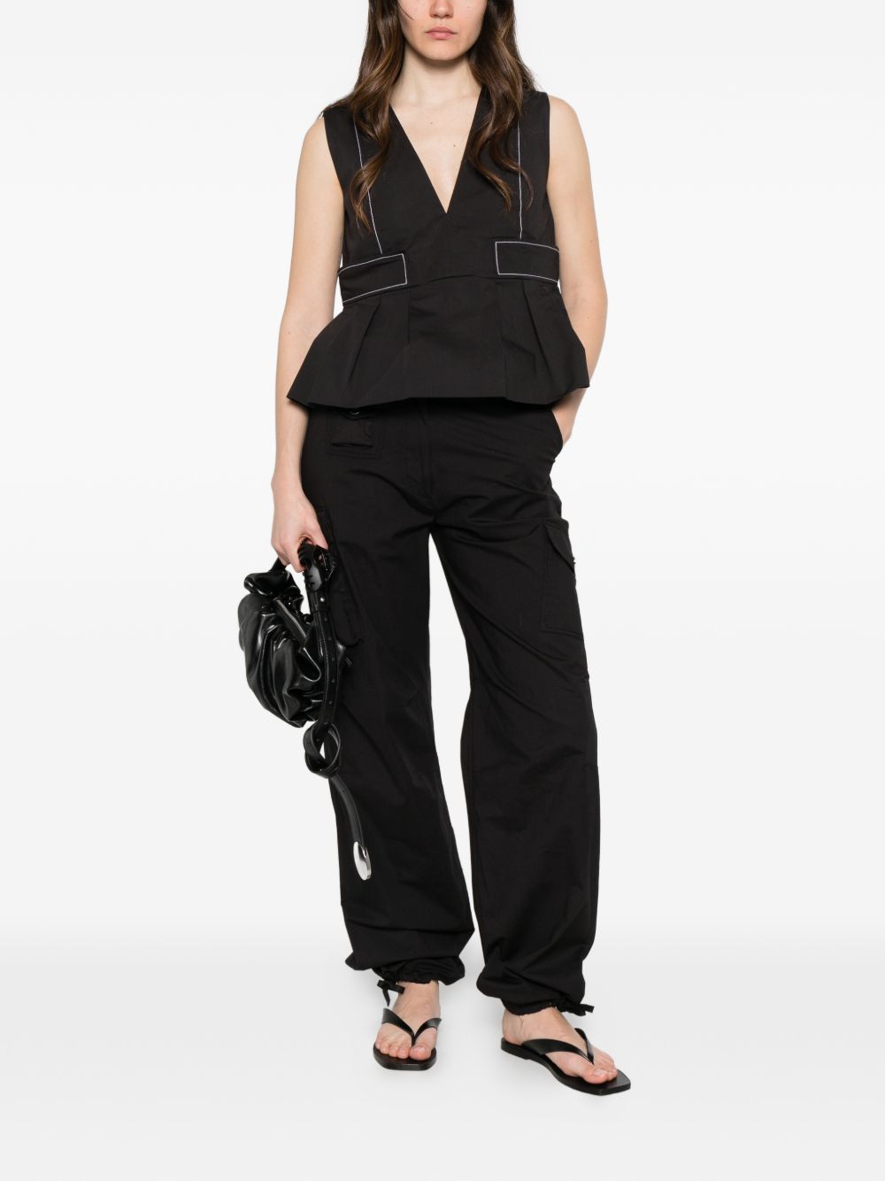 Ganni Cotton Cargo Trousers — Black, Women's Trousers