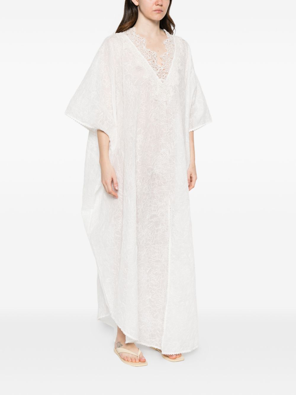 Ermanno Scervino Long Kaftan – White Scalloped V‑Neck