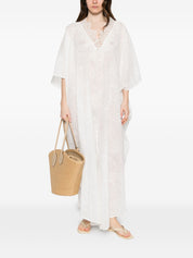 Ermanno Scervino Long Kaftan – White Scalloped V‑Neck