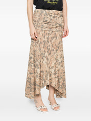 Ganni Printed Cotton Skirt — Beige Asymmetric Hem