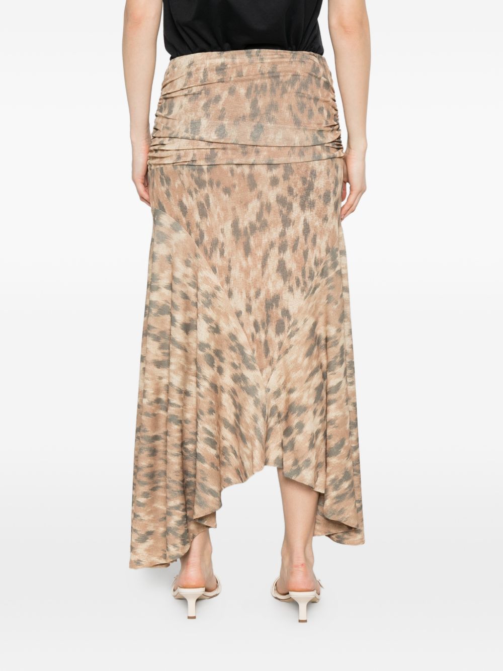 Ganni Printed Cotton Skirt — Beige Asymmetric Hem