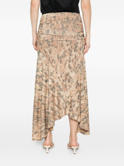 Ganni Printed Cotton Skirt — Beige Asymmetric Hem
