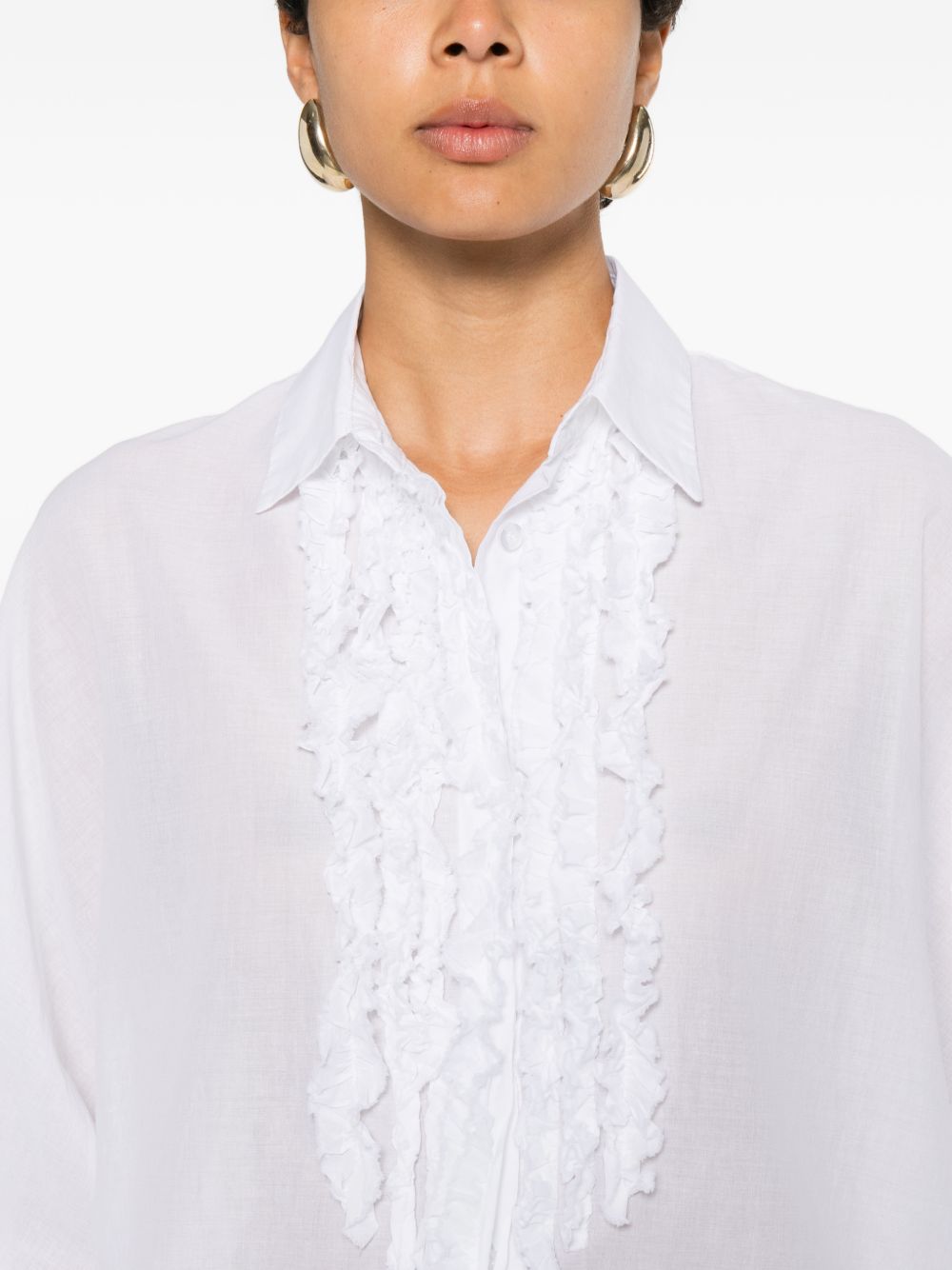 SOSUE Antonia Cotton Shirt — White Ruffled Shirt