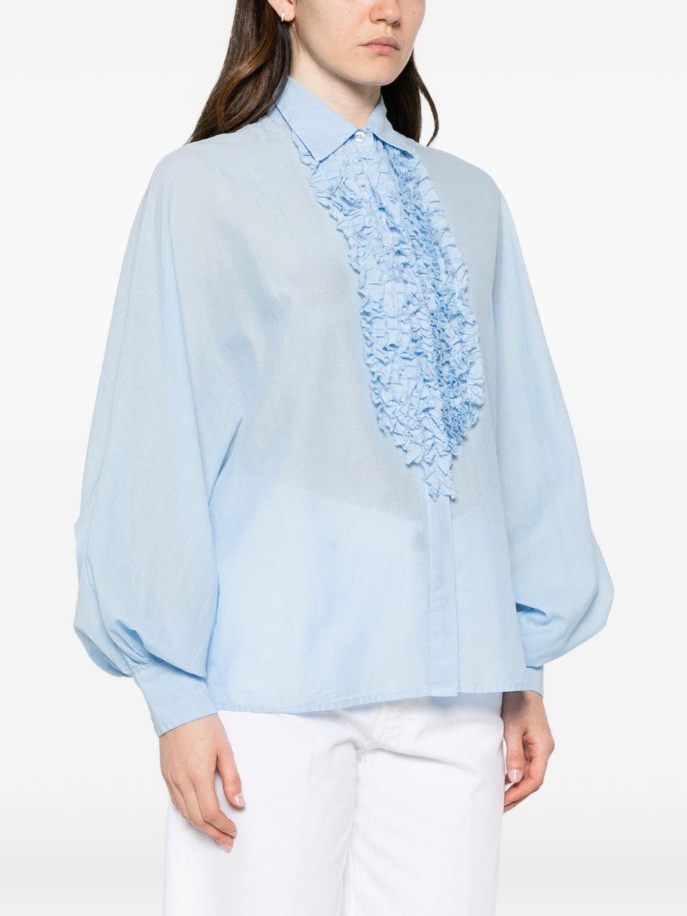 SOSUE Antonia Cotton Shirt — Light Blue Ruffle Detail