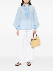 SOSUE Antonia Cotton Shirt — Light Blue Ruffle Detail