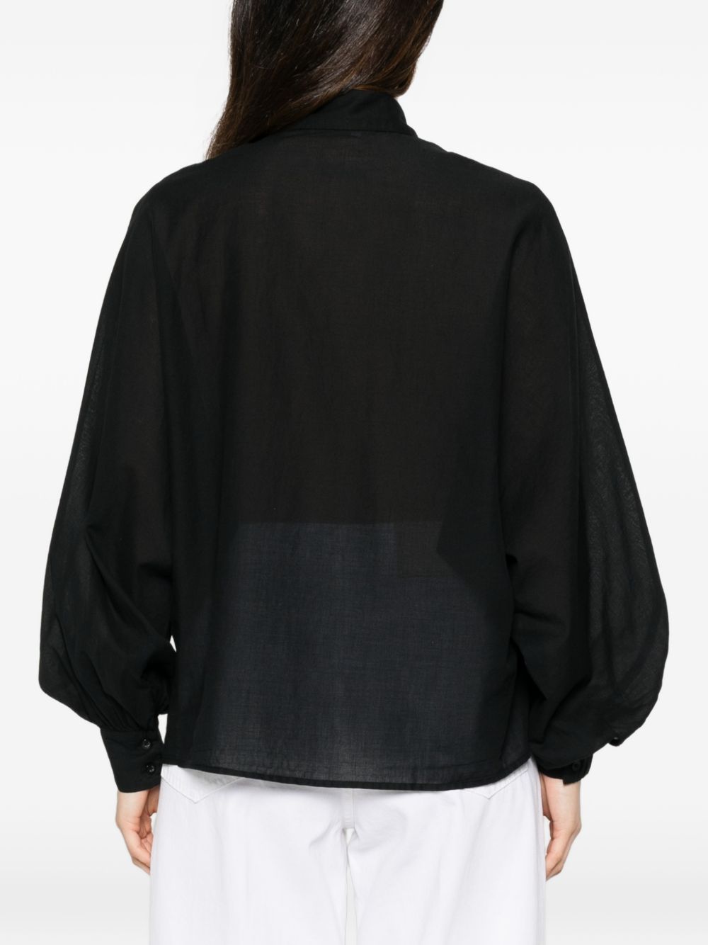 SOSUE Antonia Cotton Shirt — Black Ruffled Front