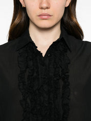 SOSUE Antonia Cotton Shirt — Black Ruffled Front