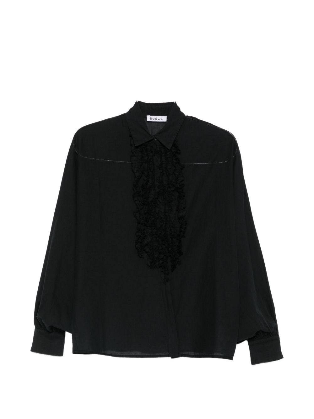 SOSUE Antonia Cotton Shirt — Black Ruffled Front