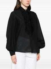 SOSUE Antonia Cotton Shirt — Black Ruffled Front