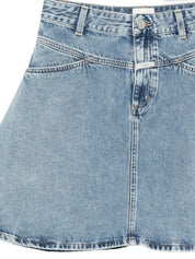 Closed Volant Mini Skirt — Blue A-Line Skirt (Women)