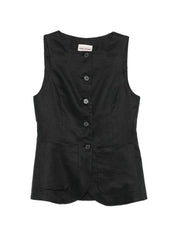 Semicouture Glenna Linen Vest — Black Topwear
