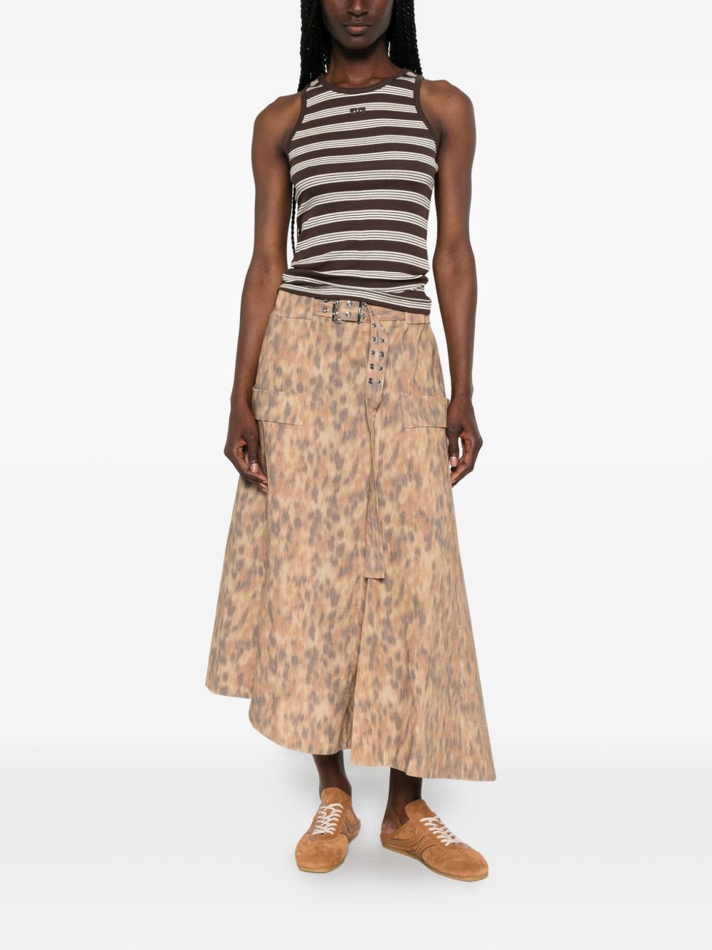 Ganni Printed Cotton A-Line Skirt — New In