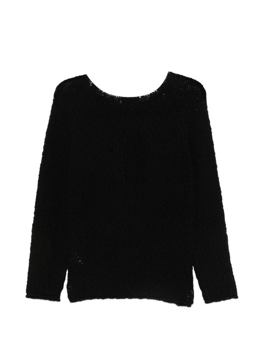 Dunst Crochet Crewneck Jumper – Black Knit Topwear