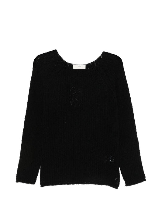 Dunst Crochet Crewneck Jumper – Black Knit Topwear