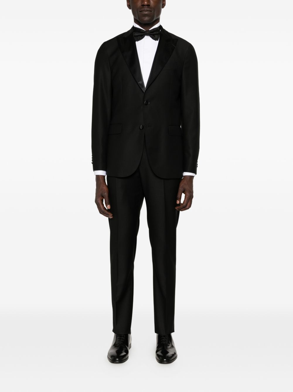 Boglioli Suit — Men's Wool Tuxedo Suit, Black Satin Lapels