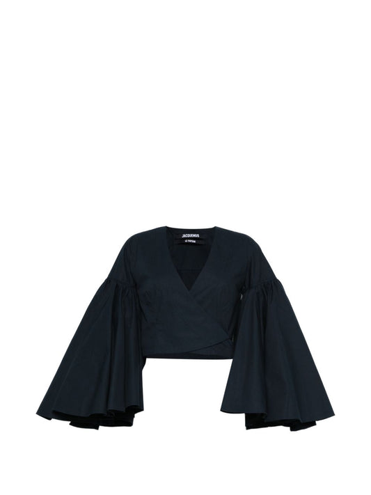 JACQUEMUS Le Cache Coeur Paysan Top – Blue Wrap Crop