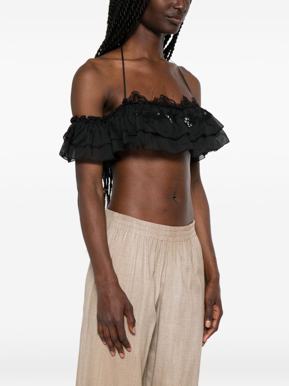 Ermanno Scervino Embroidered Top – Black Halterneck
