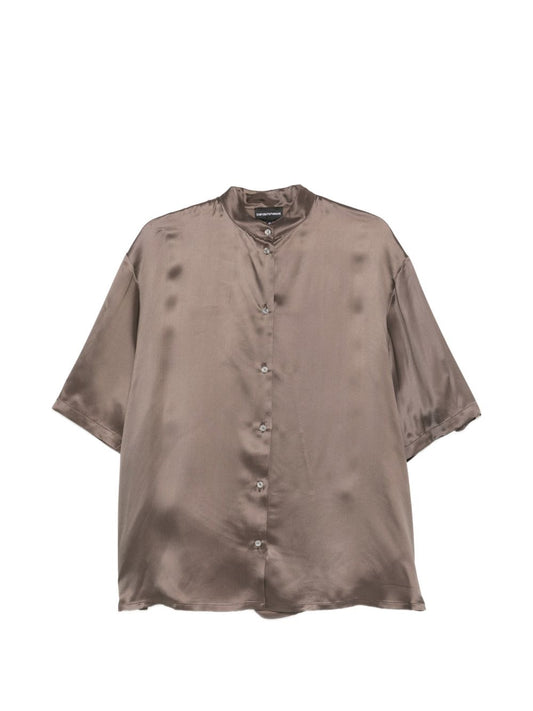 Emporio Armani Short Sleeves Shirt — Brown Satin