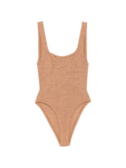 HUNZA Square Swimsuit — Brown Crinkle Metallic (Women)