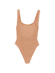 HUNZA Square Swimsuit — Brown Crinkle Metallic (Women)
