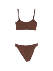 HUNZA Cassie Bikini Set — Brown Metallic Crinkle (New)