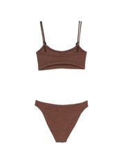 HUNZA Cassie Bikini Set — Brown Metallic Crinkle (New)