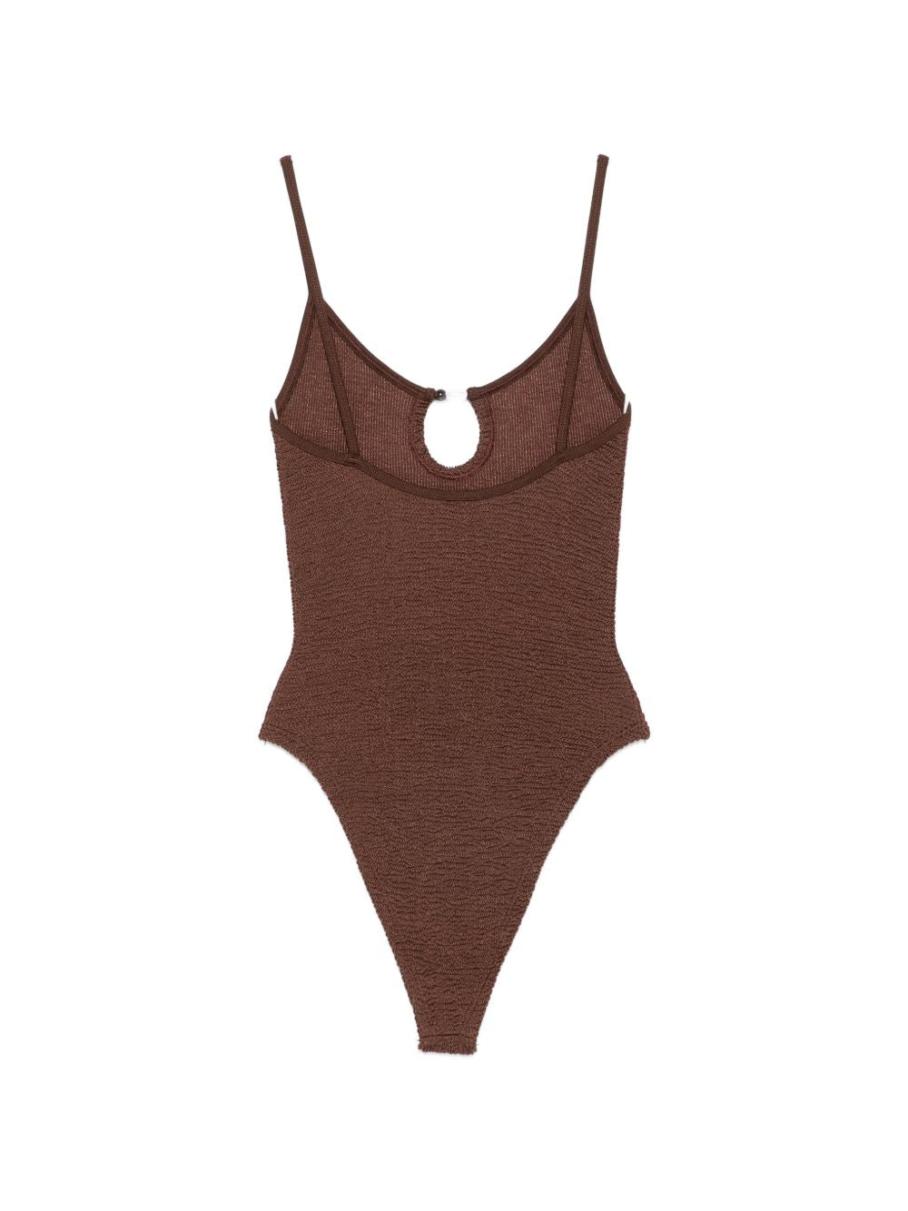 HUNZA Mia Beaded Swimsuit — Chocolate Brown Beachwear