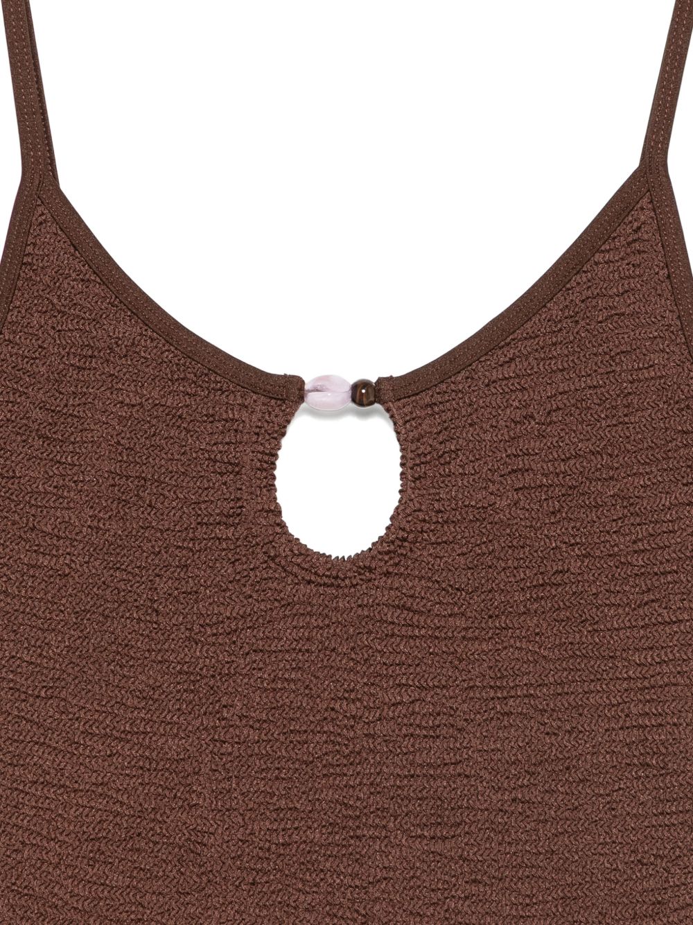 HUNZA Mia Beaded Swimsuit — Chocolate Brown Beachwear