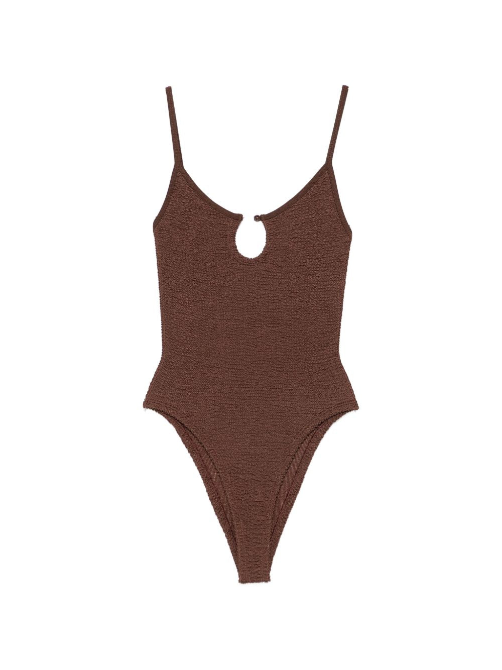 HUNZA Mia Beaded Swimsuit — Chocolate Brown Beachwear