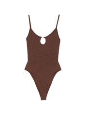 HUNZA Mia Beaded Swimsuit — Chocolate Brown Beachwear
