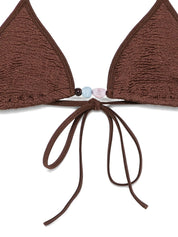 HUNZA Gina Beaded Bikini Set — Brown Resort Swimwear
