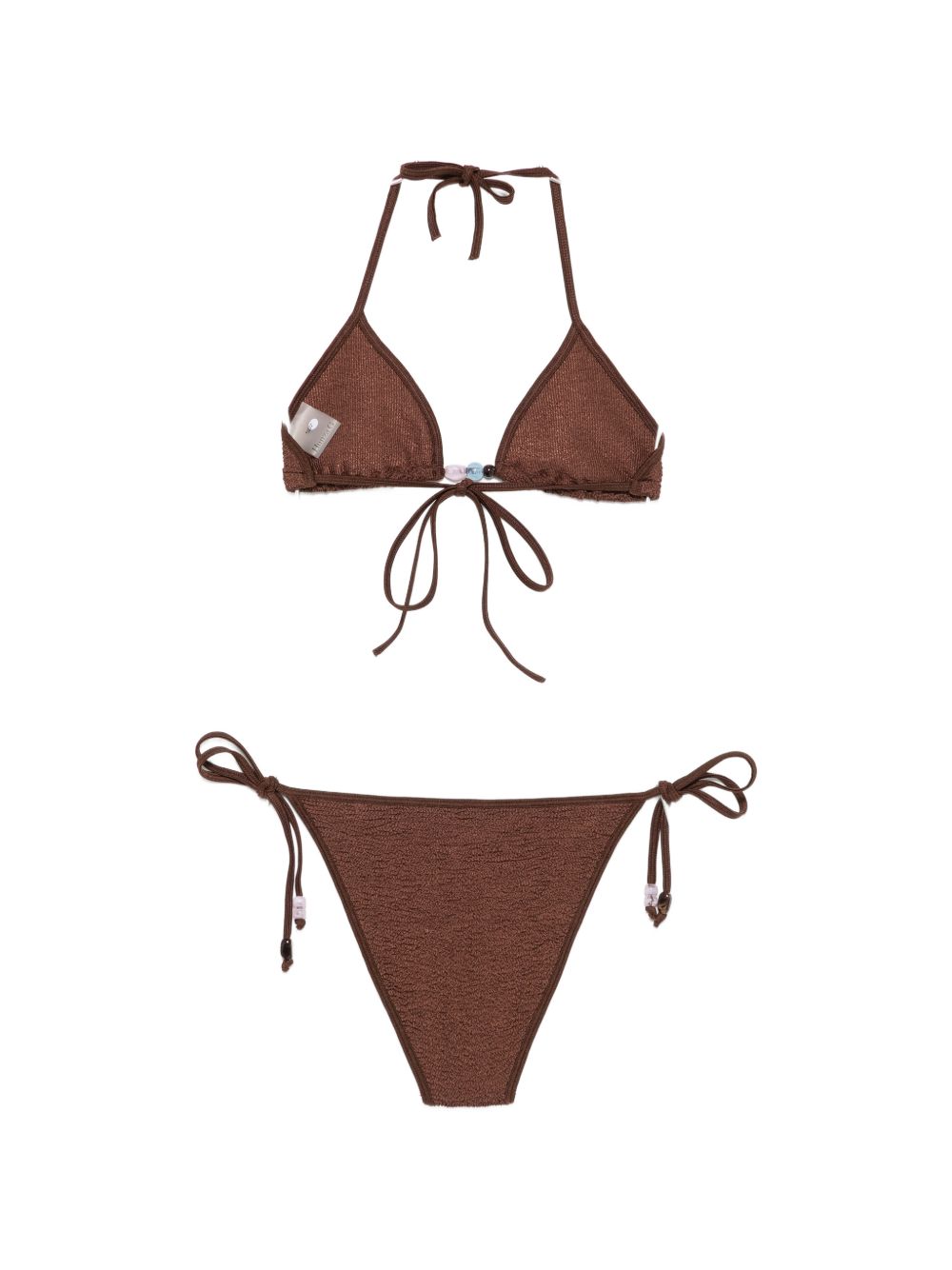 HUNZA Gina Beaded Bikini Set — Brown Resort Swimwear