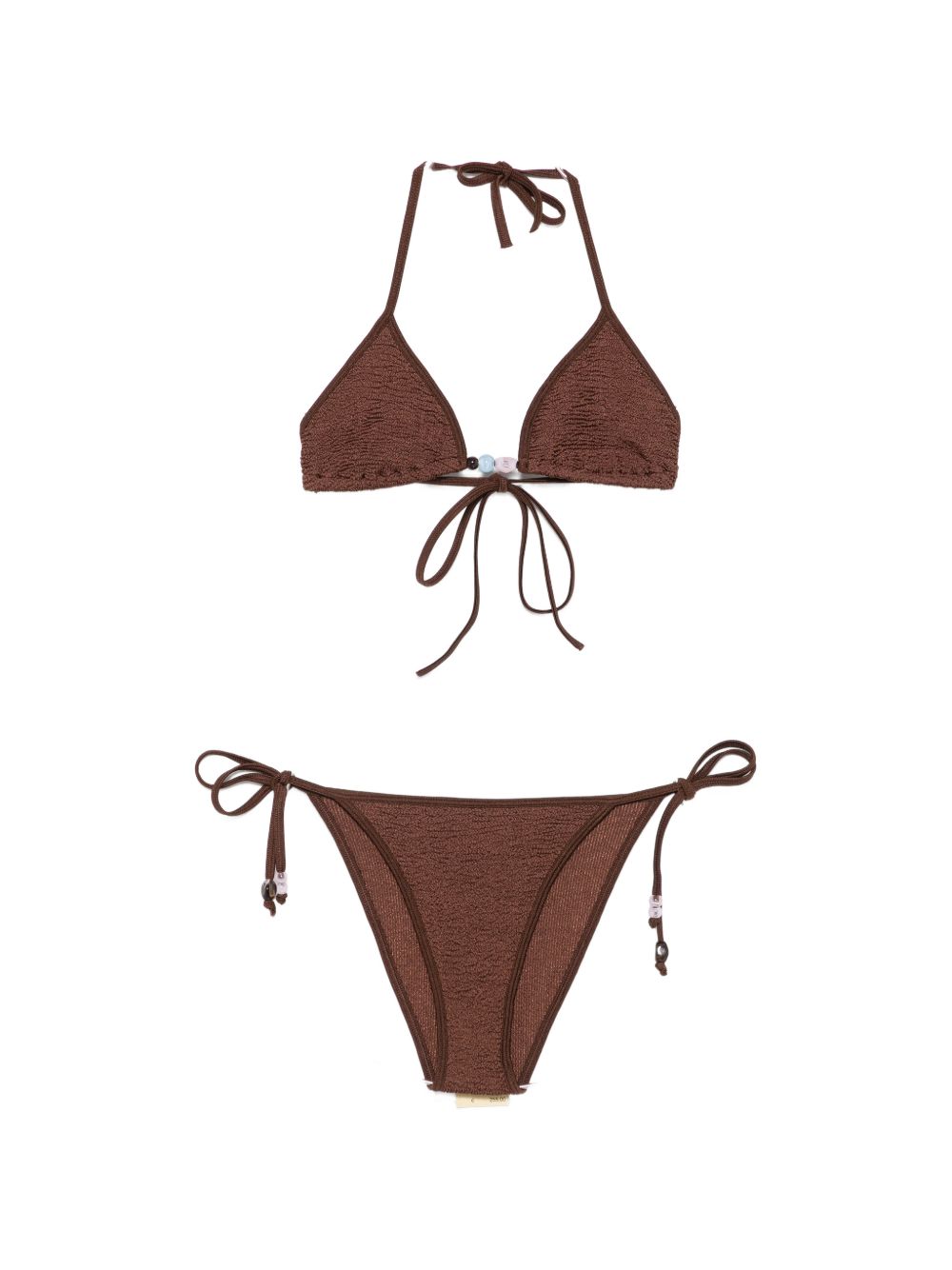 HUNZA Gina Beaded Bikini Set — Brown Resort Swimwear