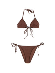 HUNZA Gina Beaded Bikini Set — Brown Resort Swimwear