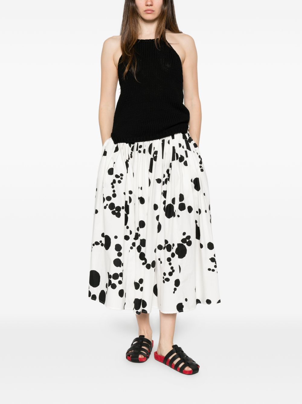 Apuntob Printed Cotton Midi Skirt — Black Polka Dot