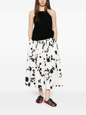 Apuntob Printed Cotton Midi Skirt — Black Polka Dot