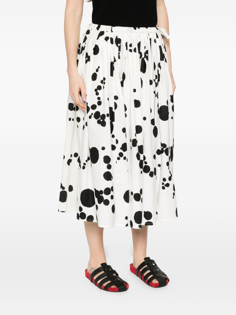 Apuntob Printed Cotton Midi Skirt — Black Polka Dot