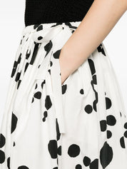 Apuntob Printed Cotton Midi Skirt — Black Polka Dot