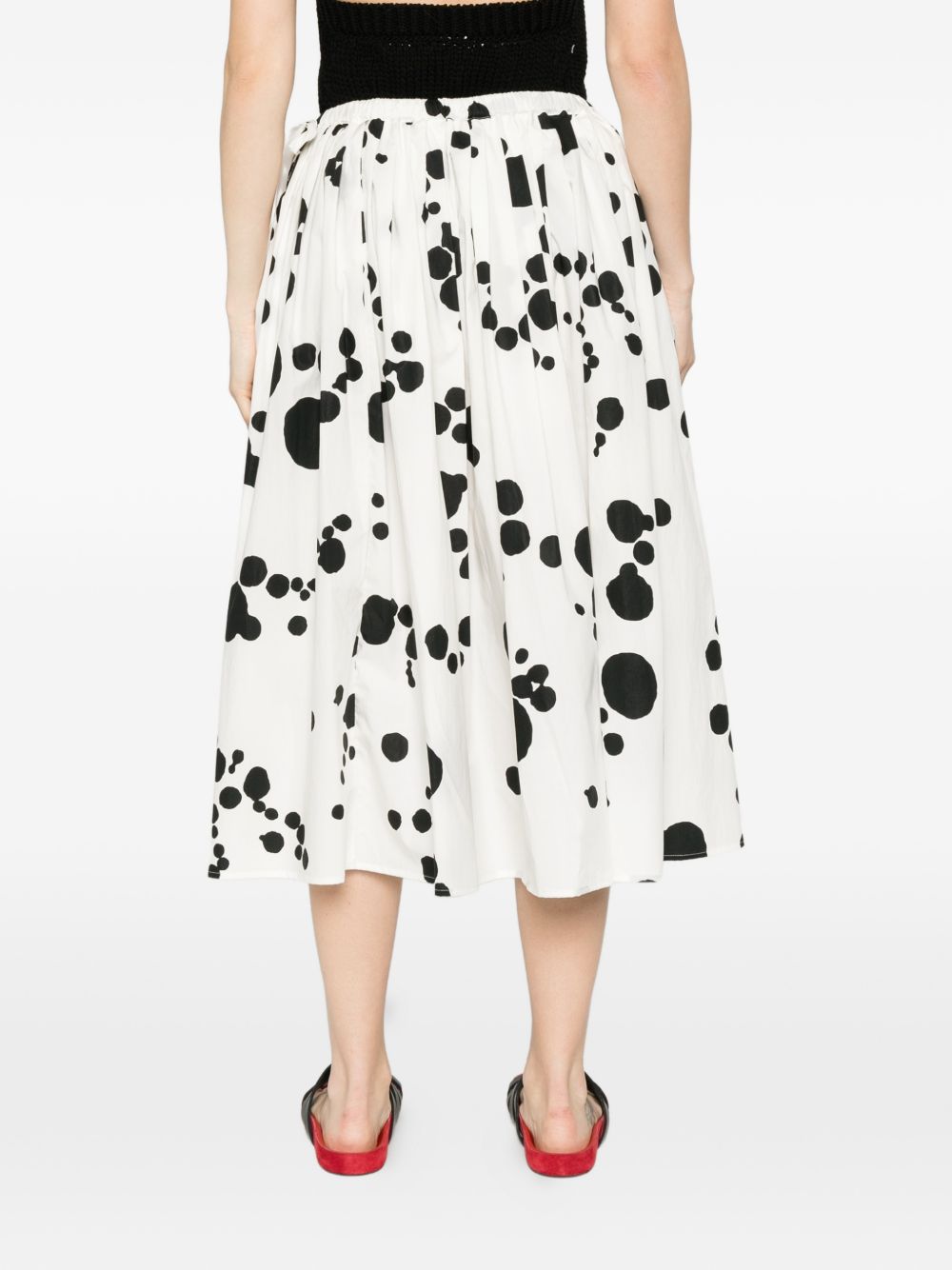 Apuntob Printed Cotton Midi Skirt — Black Polka Dot
