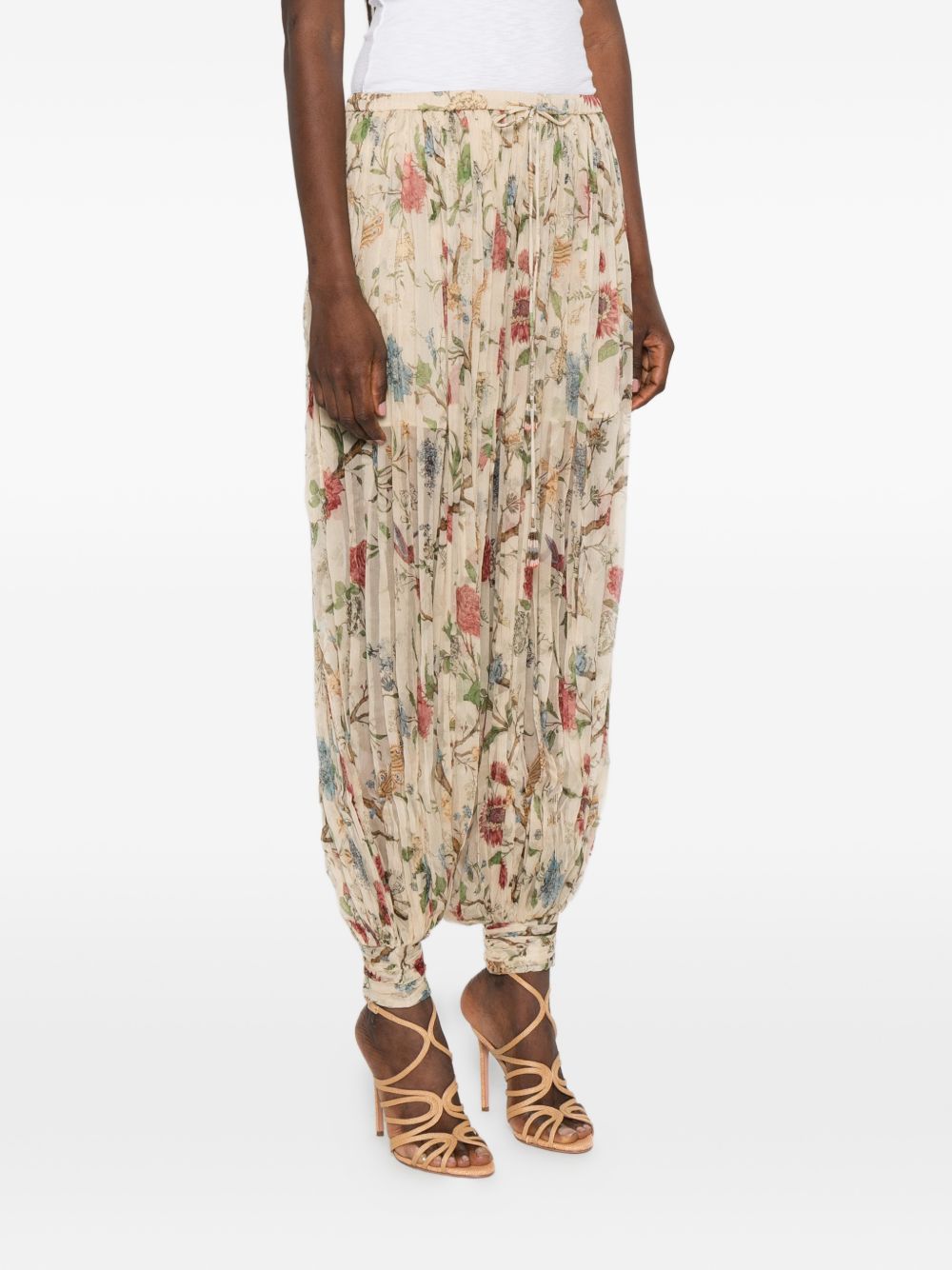 INTO THE EAST Printed Silk Trousers — Ivory Florals