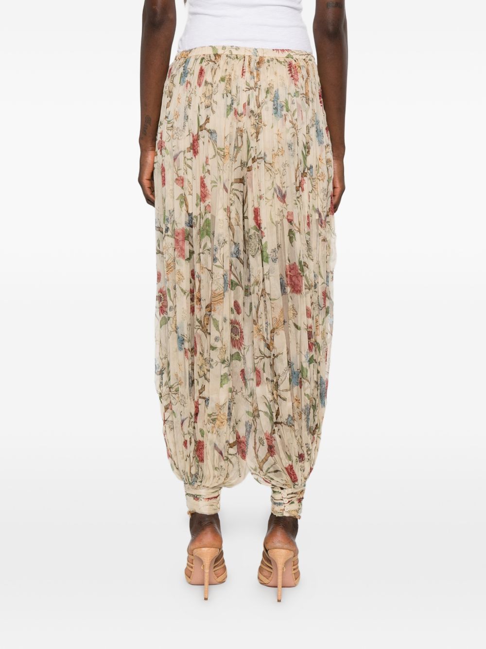 INTO THE EAST Printed Silk Trousers — Ivory Florals