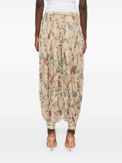 INTO THE EAST Printed Silk Trousers — Ivory Florals