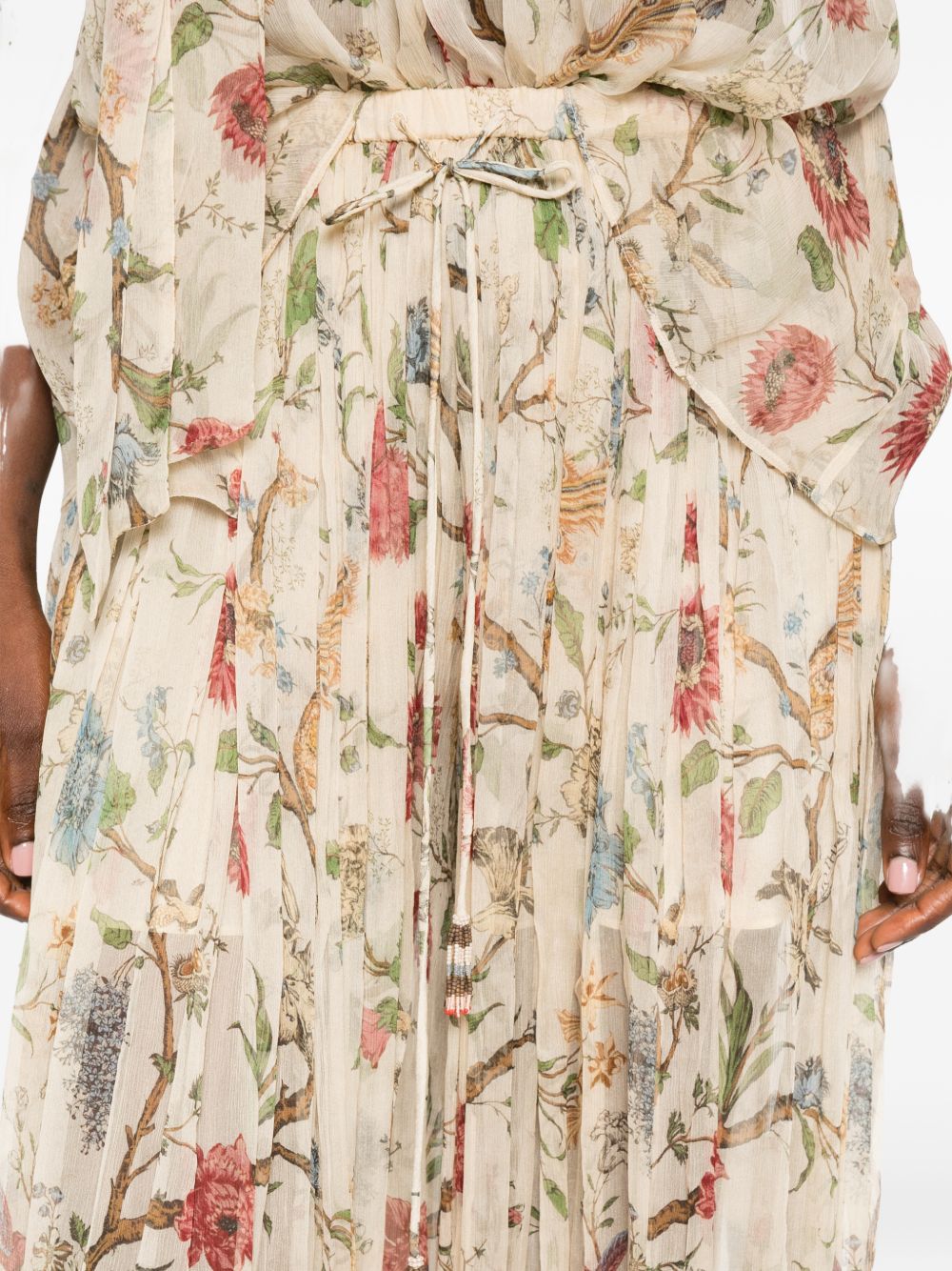 INTO THE EAST Printed Silk Trousers — Ivory Florals