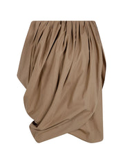 Chloé Cotton Draped Midi Skirt — Light Brown Skirt