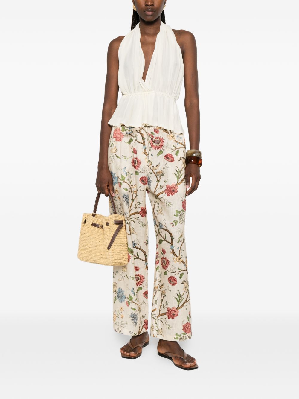 INTO THE EAST Printed Linen Trousers — Resort Floral Fit