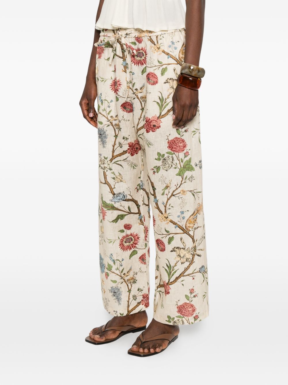 INTO THE EAST Printed Linen Trousers — Resort Floral Fit
