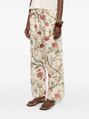 INTO THE EAST Printed Linen Trousers — Resort Floral Fit