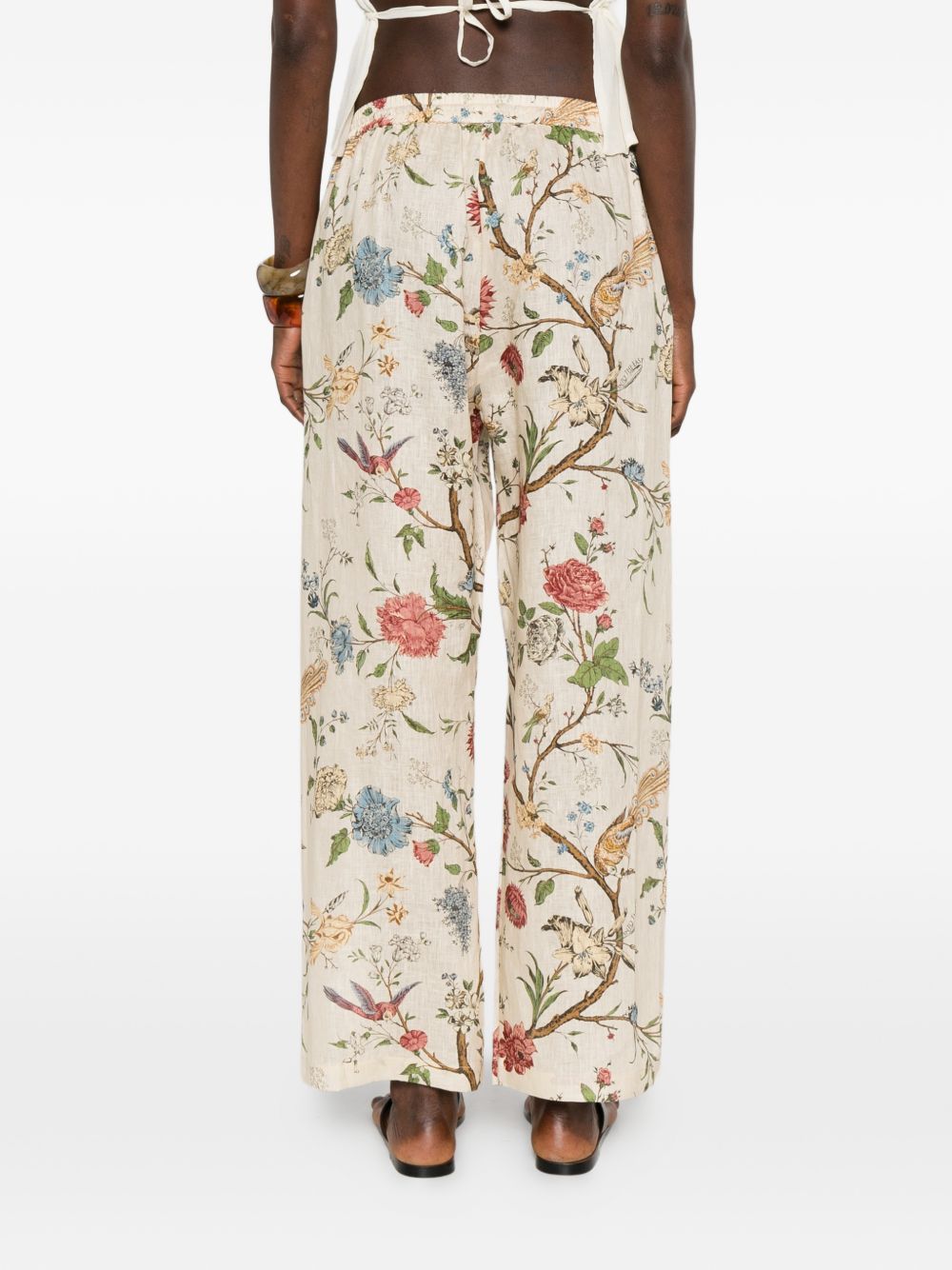 INTO THE EAST Printed Linen Trousers — Resort Floral Fit