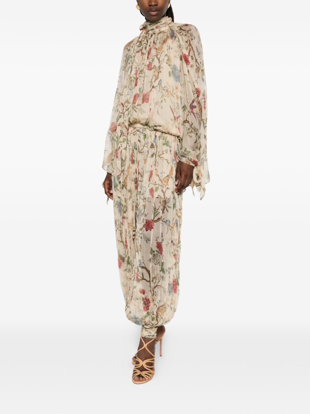 INTO THE EAST Silk Printed Shirt — Floral Long Sleeve