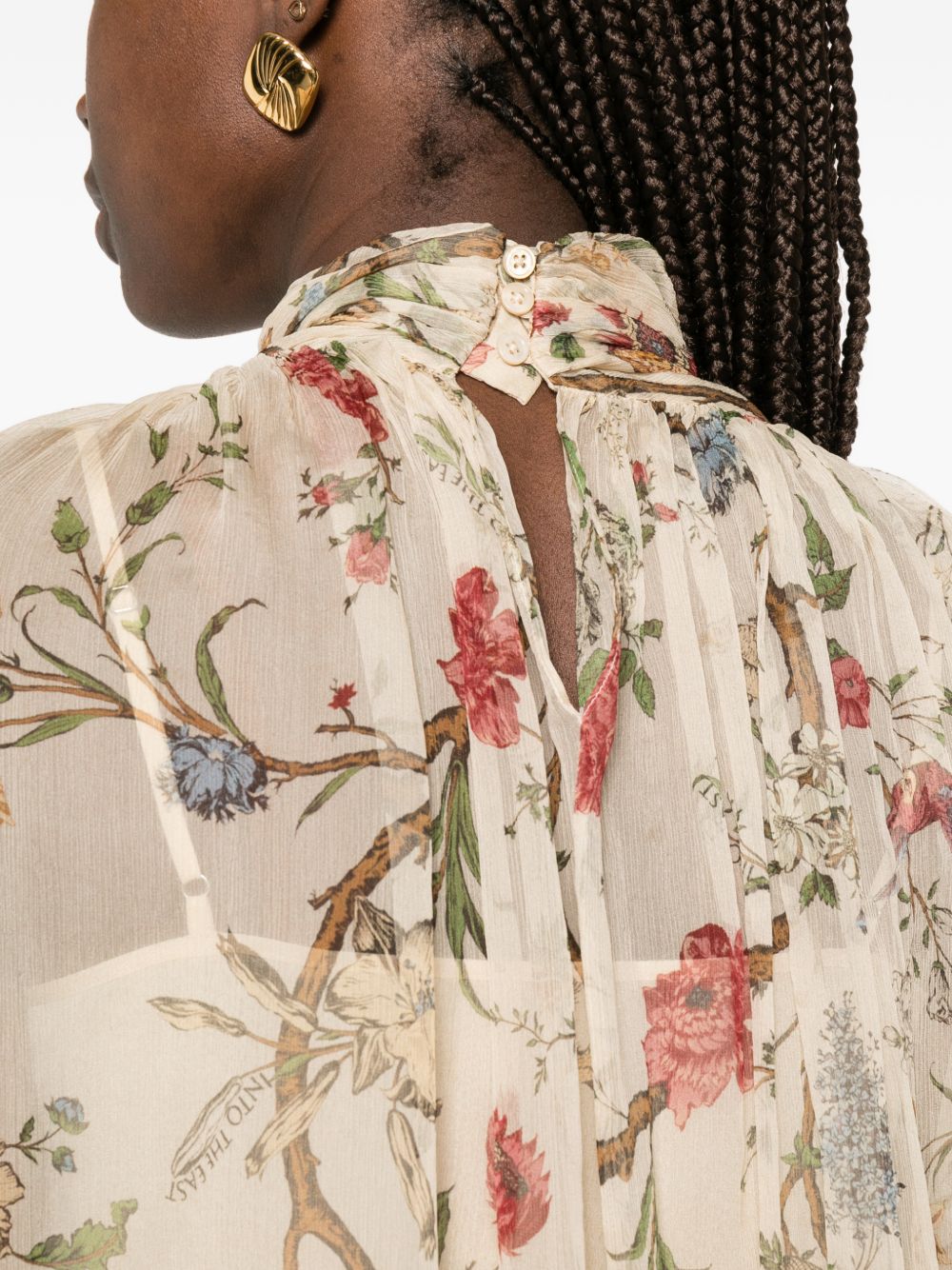 INTO THE EAST Silk Printed Shirt — Floral Long Sleeve